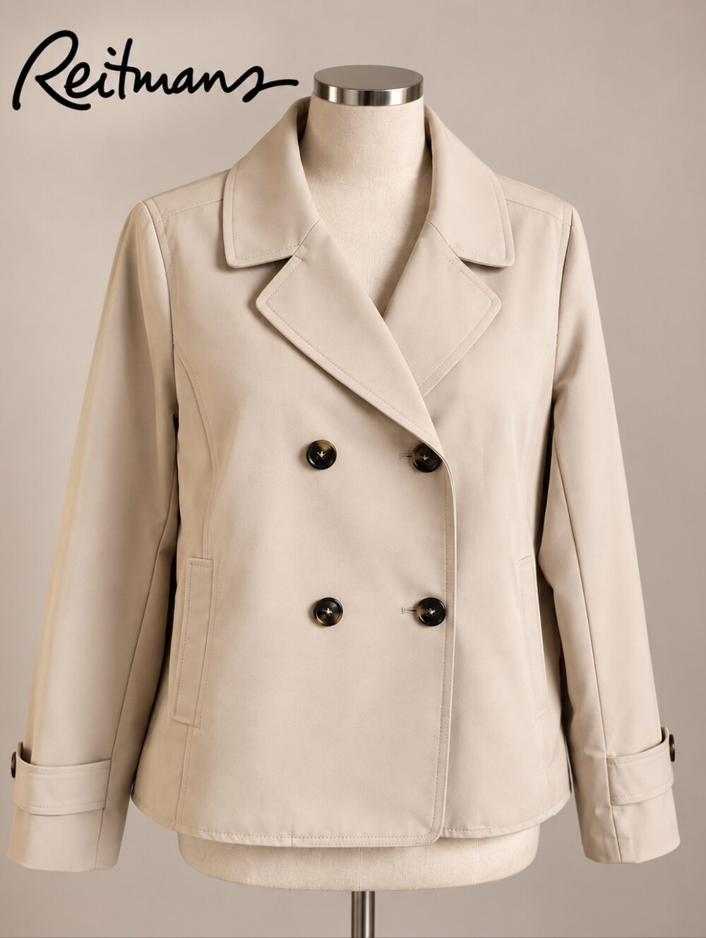 Reitmans Beige Short Trench Coat / Double-Breasted Jacket – XXL
